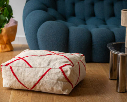 Red striped Berber pouf