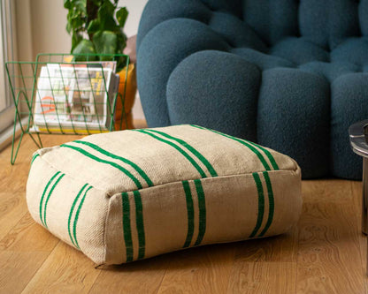 Green striped Berber pouf