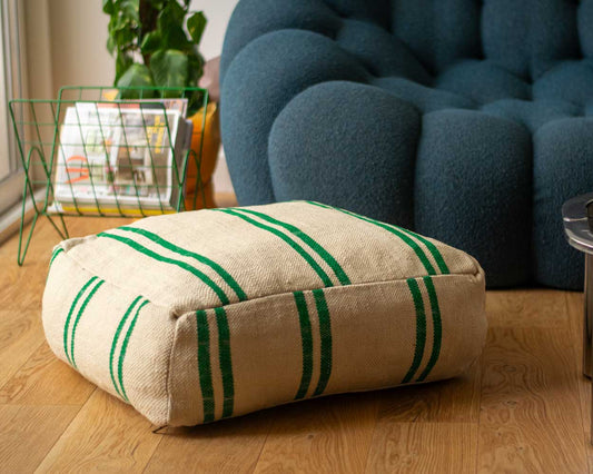 Green striped Berber pouf