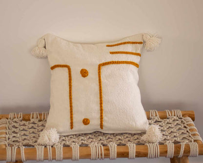 Yellow embroidered shapes cushion cover 