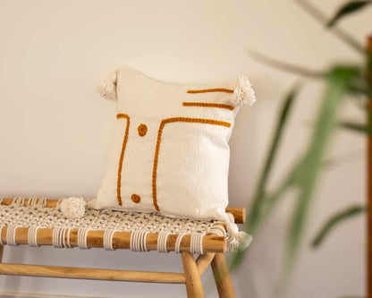 Yellow embroidered shapes cushion cover 