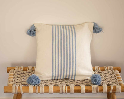 Housse de coussin rayée bleu ciel 1