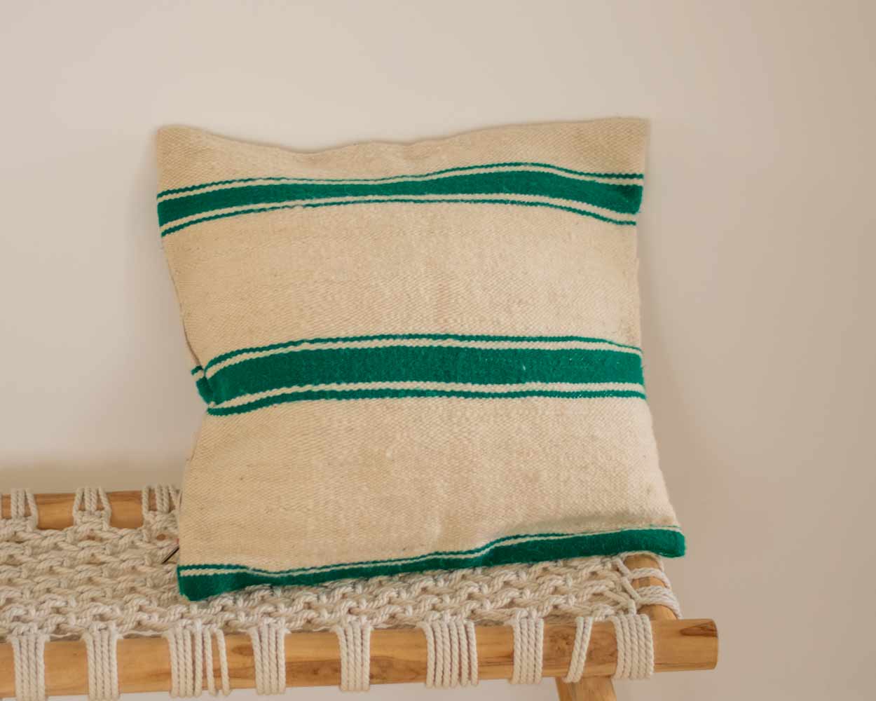 Housse de coussin rayée verte