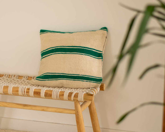 Housse de coussin rayée verte