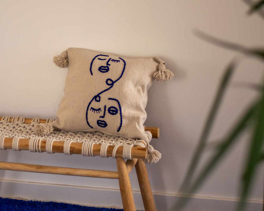 Blue face cushion cover 